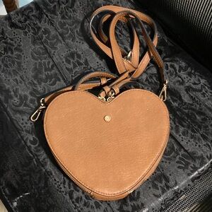 LC Lauren Conrad Brown Heart Crossbody Bag Small Double Zip Front Pocket Gold HW